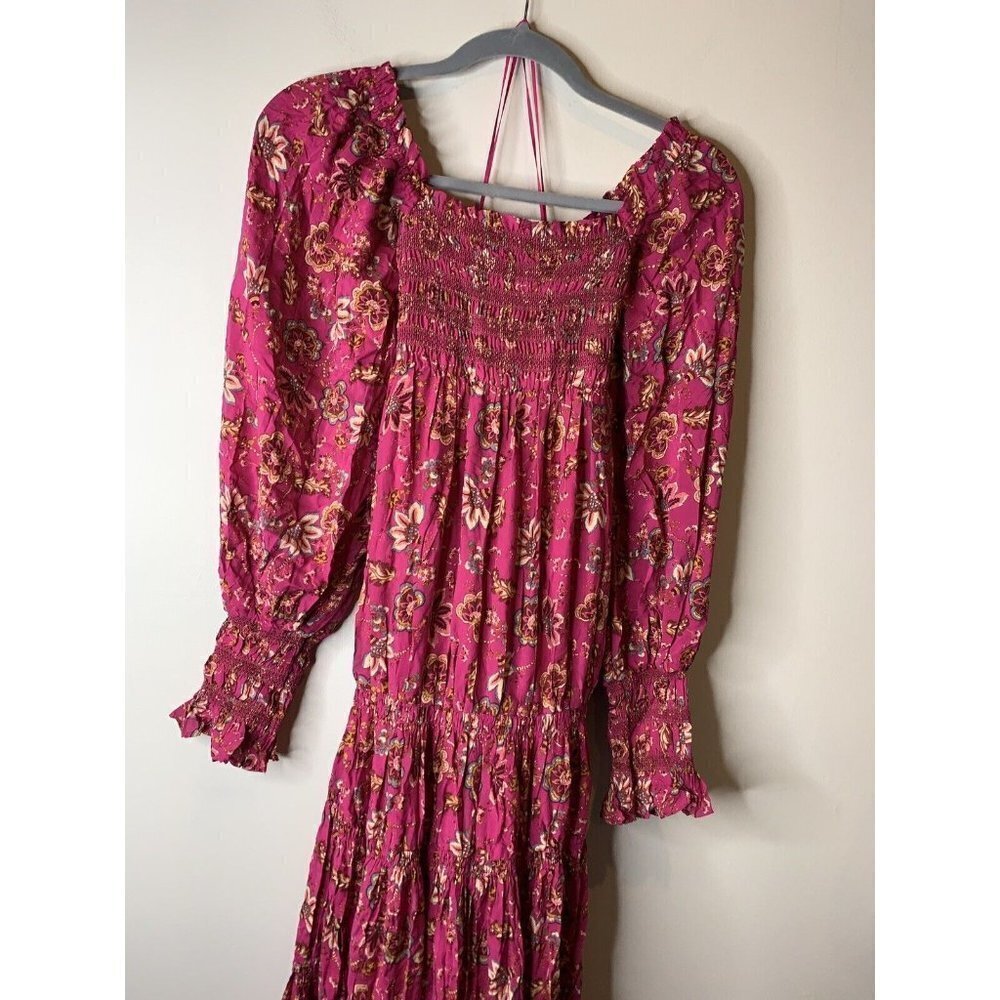 Free People Sweet Escape Smocked Shirred Maxi Dress Size S Boho Pink Floral NEW - Picture 4 of 9